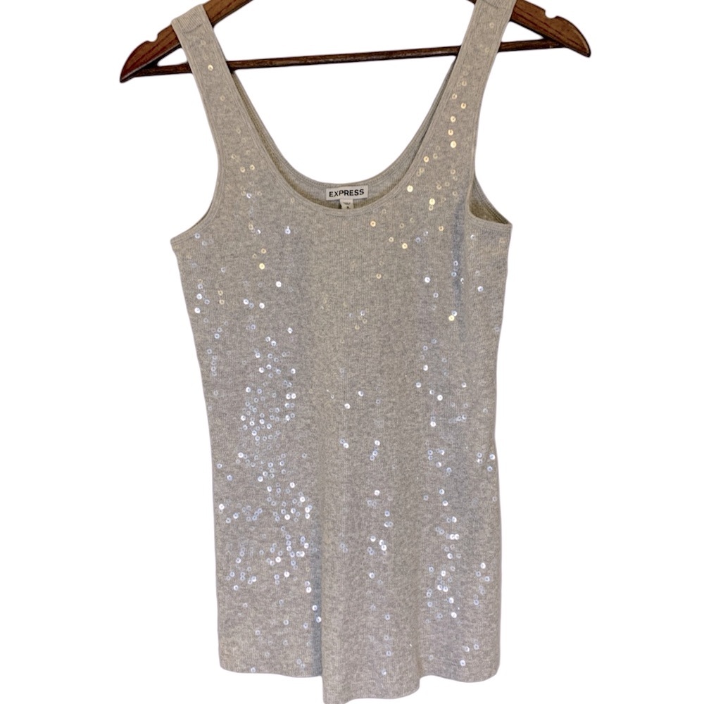 Express Gray Sequin Tank Top, Women's Size M